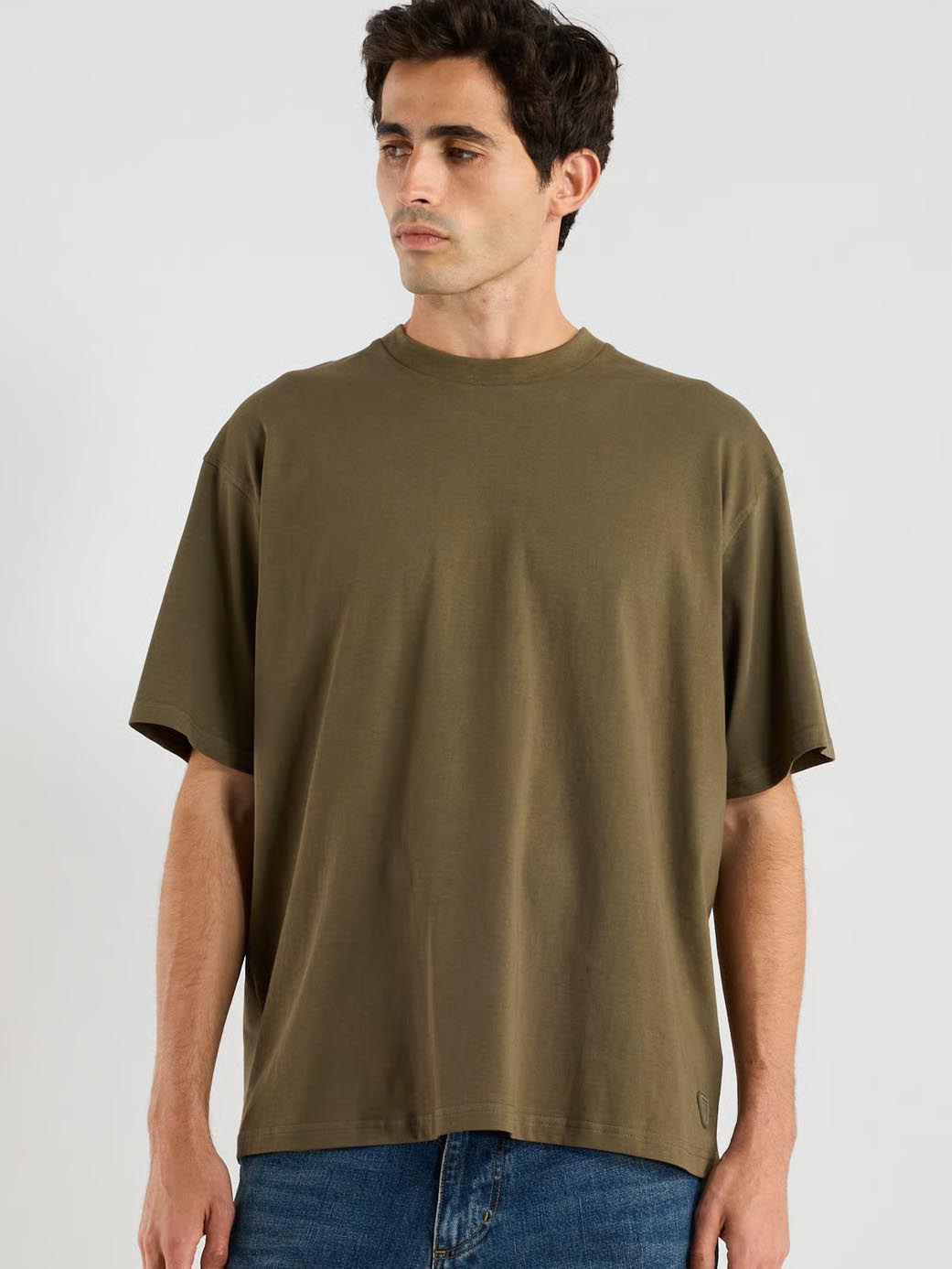 Mens Printed Oversize Fit Olive T-Shirt