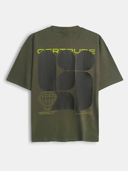 Mens Printed Oversize Fit Olive T-Shirt