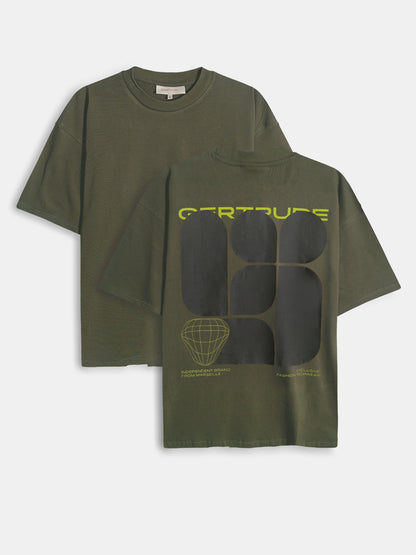 Mens Printed Oversize Fit Olive T-Shirt