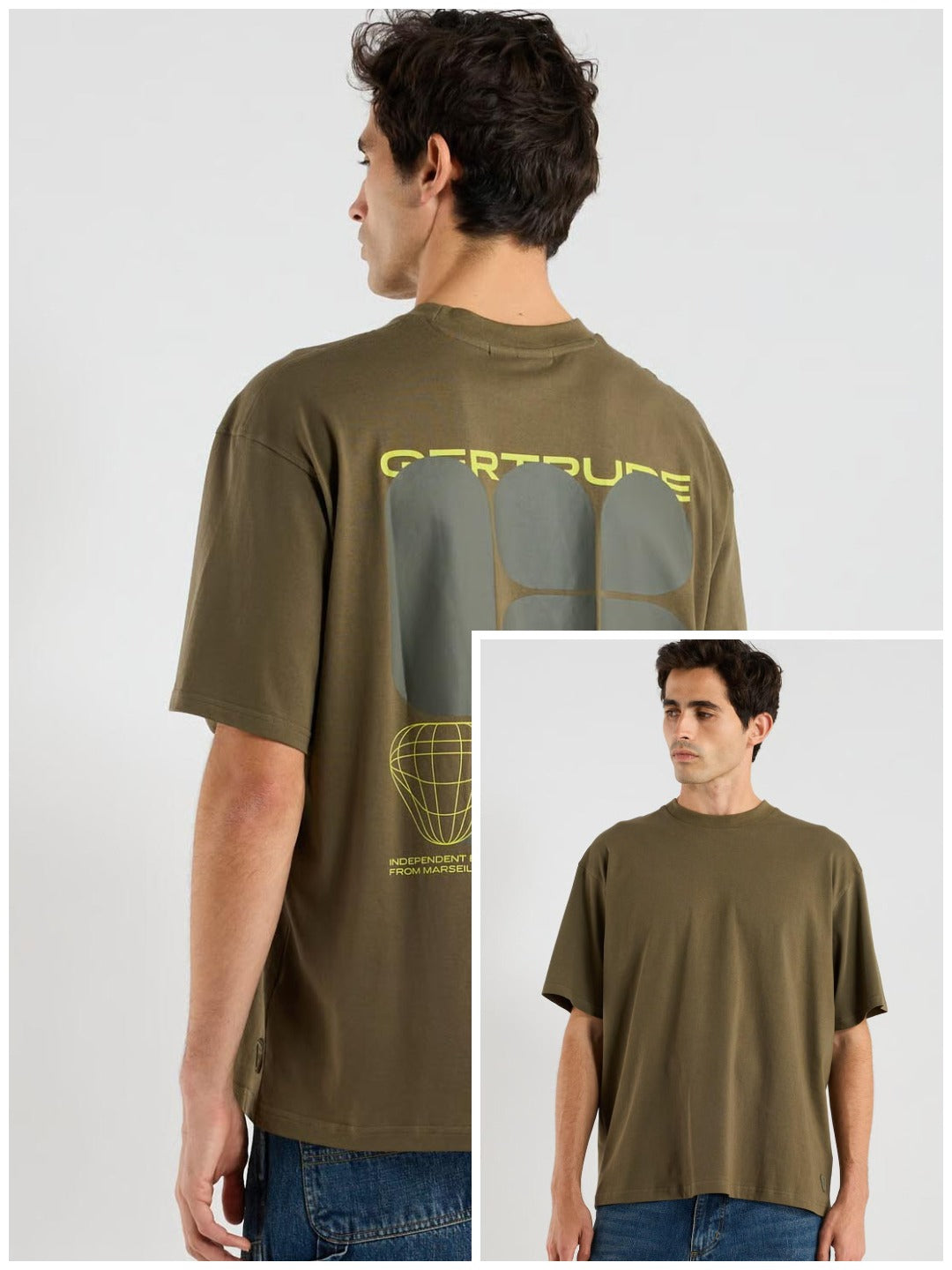 Mens Printed Oversize Fit Olive T-Shirt