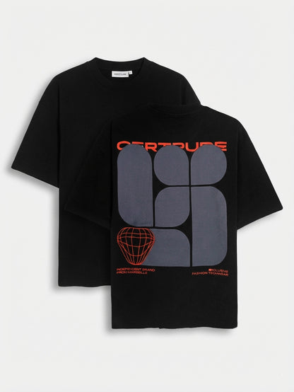 Mens Printed Oversize Fit Black T-Shirt