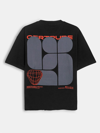 Mens Printed Oversize Fit Black T-Shirt