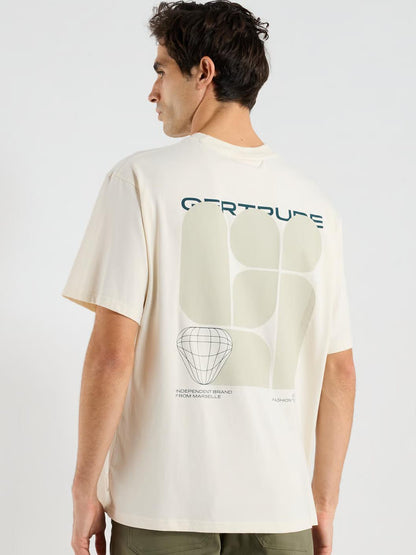 Mens Printed Oversize Fit Off-White T-Shirt