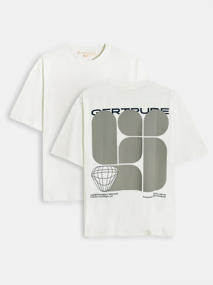 Mens Printed Oversize Fit Off-White T-Shirt