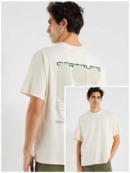 Mens Printed Oversize Fit Off-White T-Shirt