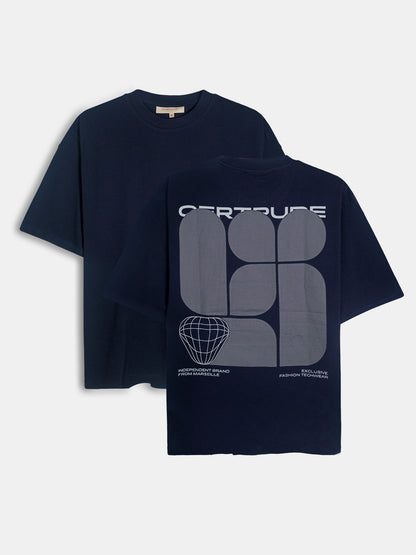 Mens Printed Oversize Fit Navy T-Shirt