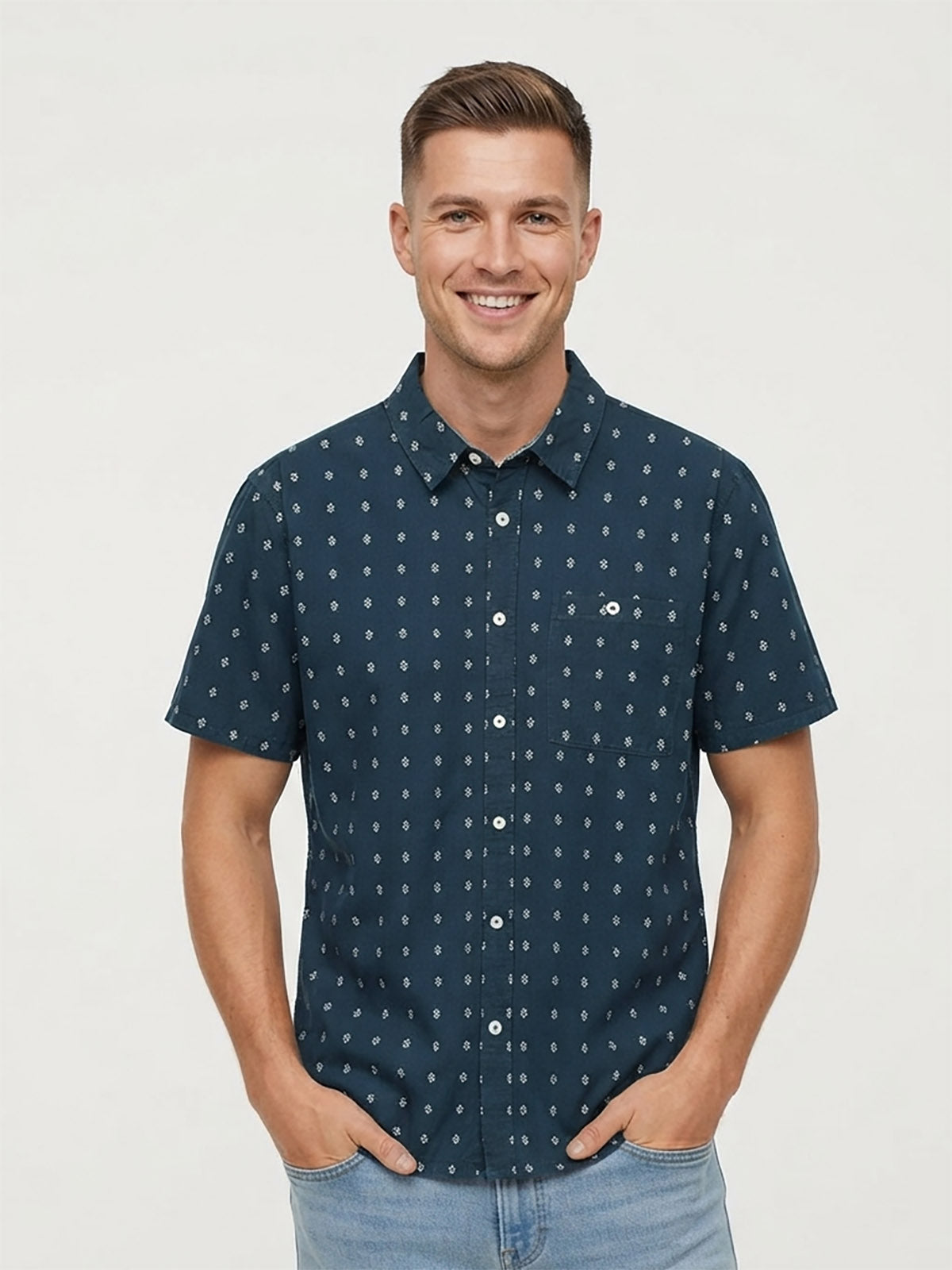 Mens Woven Navy AOP Shirt