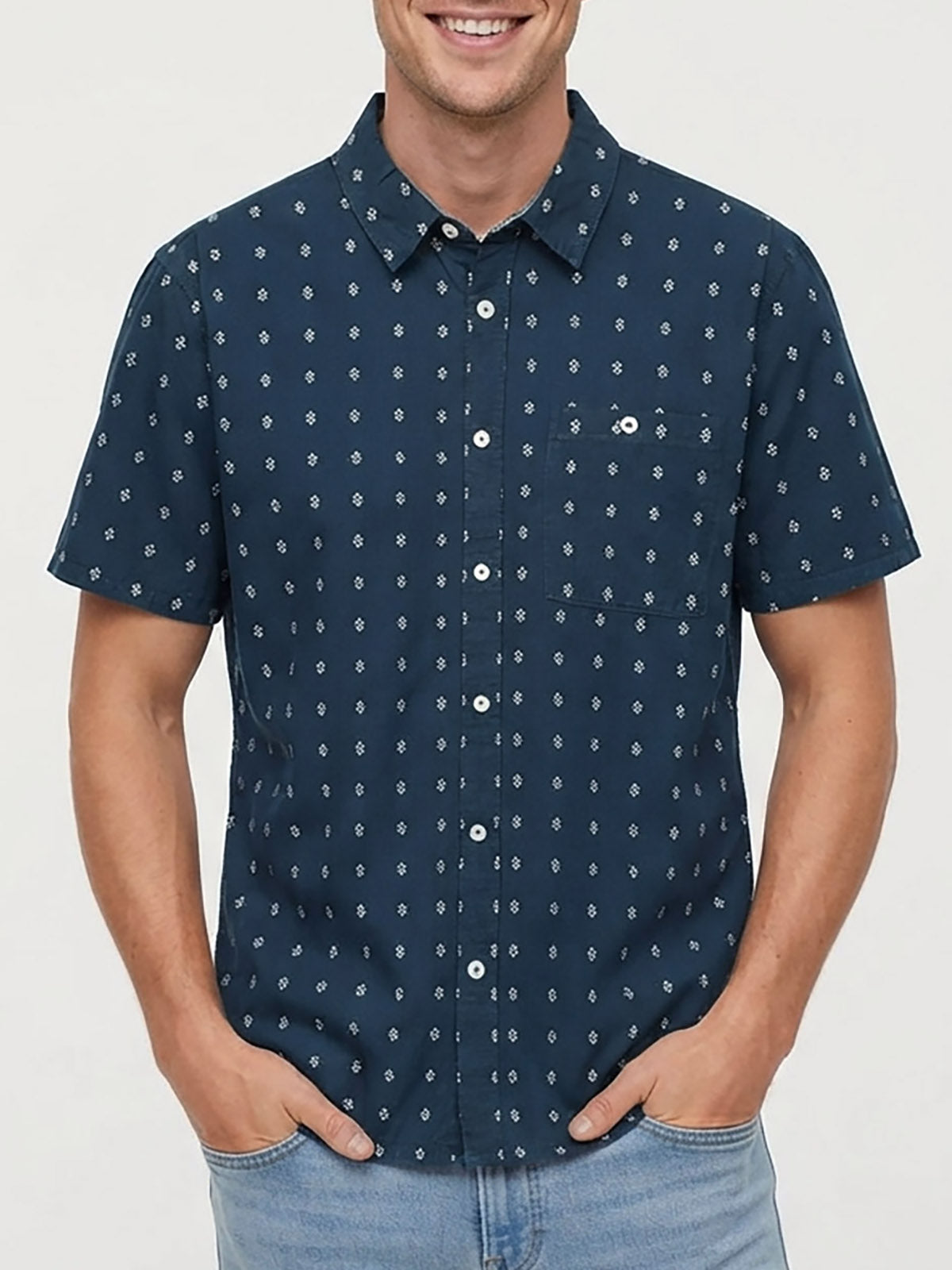 Mens Woven Navy AOP Shirt