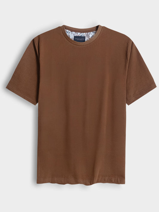 Mens Crew Neck Brown T-Shirts