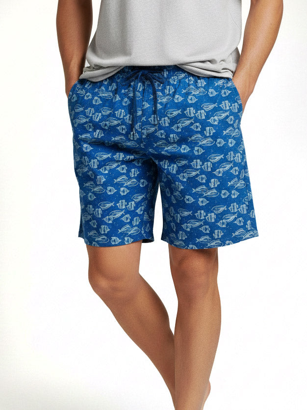 Mens Blue AOP Knit Shorts
