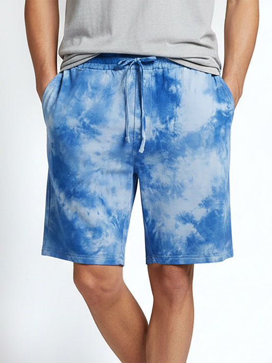 Mens Blue Dip Dyed Knit Shorts