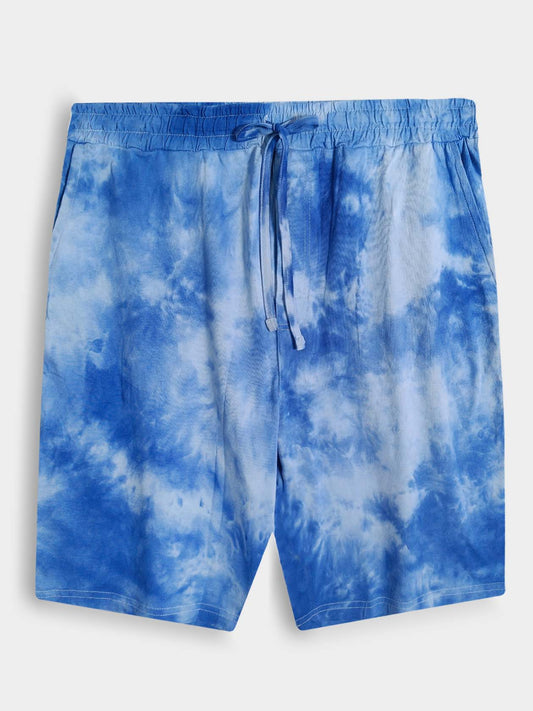 Mens Blue Dip Dyed Knit Shorts