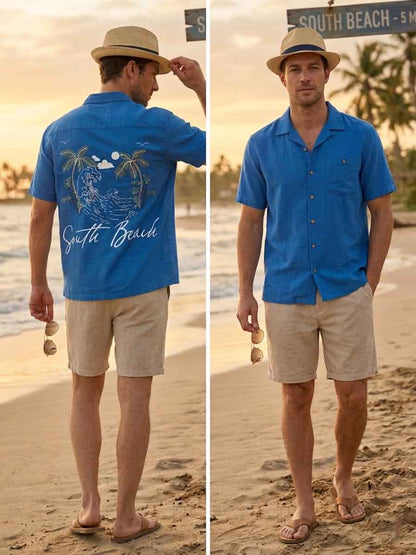 Mens Beach Outfit Blue Shirt