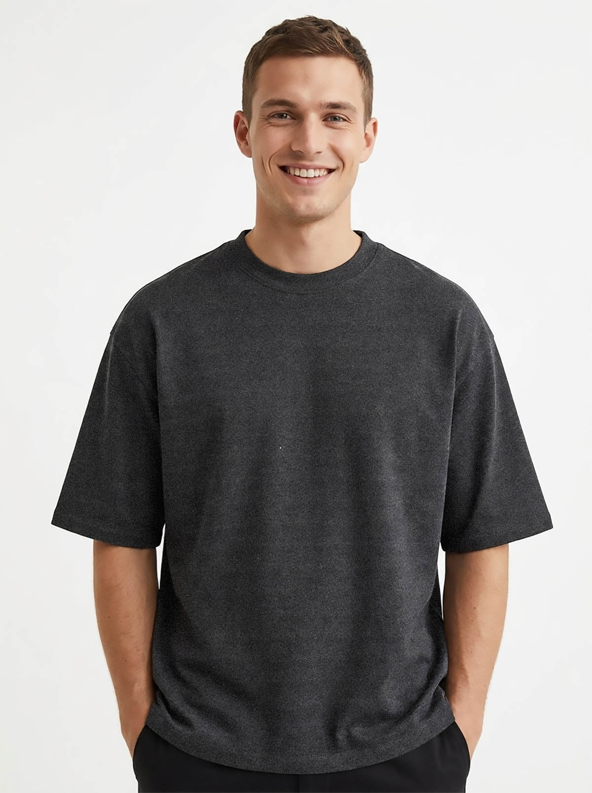 Mens French Terry Oversized Fit Charcoal T-Shirt