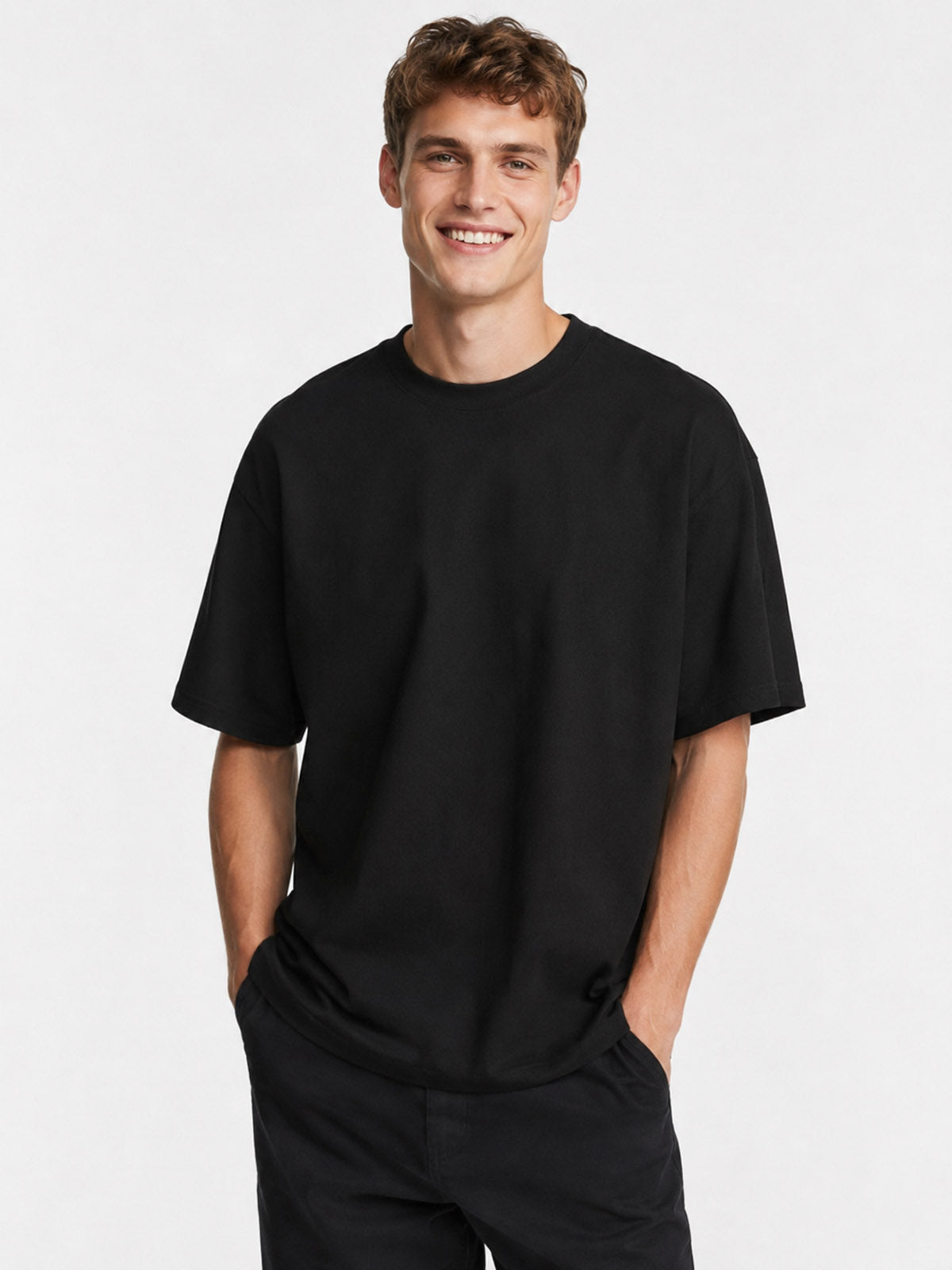 Mens French Terry Oversize Fit Black T-Shirt
