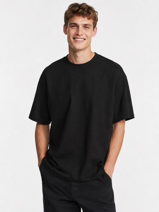 Mens French Terry Oversize Fit Black T-Shirt