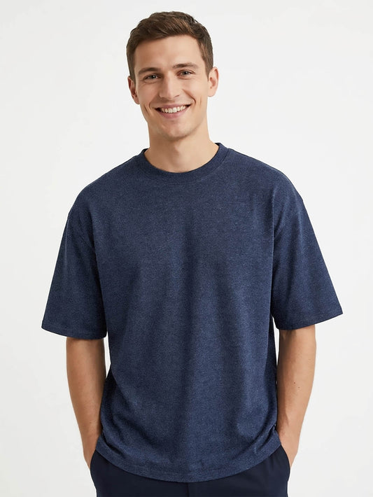 Mens French Terry Oversized Fit Navy T-Shirt