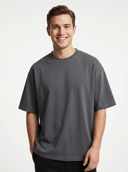 Mens French Terry Oversized Fit T-Shirt Steel Grey
