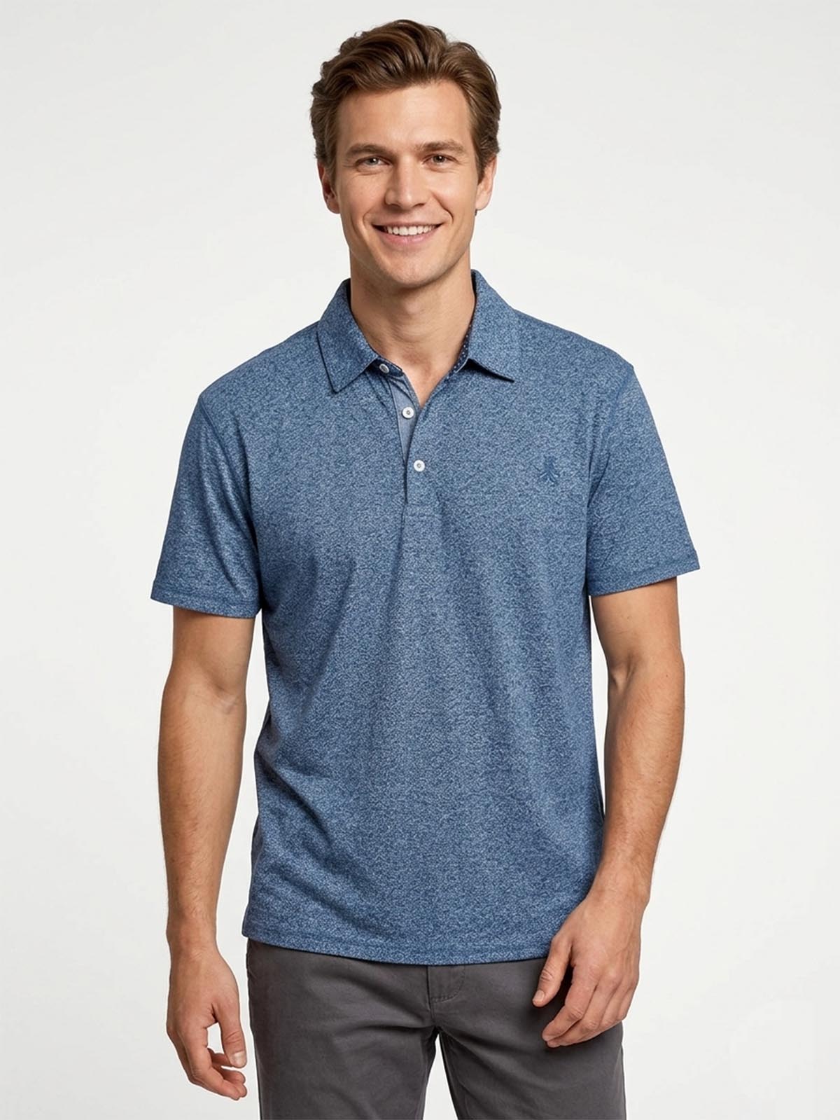Mens Navy Grindled Yarn Polo