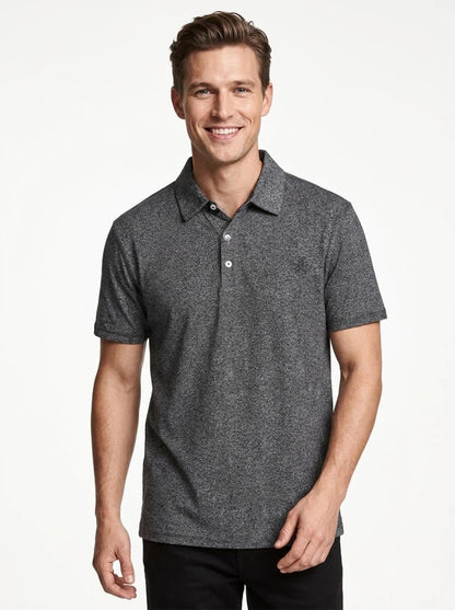 Mens Black Grindled Yarn Polo