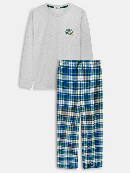 Mens Full Pant Set Pyjama Ecru