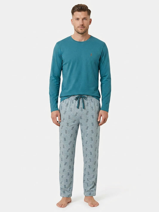 Mens Full Pant Set Pyjama Teal