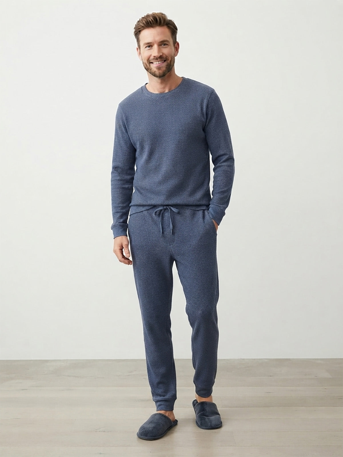 Mens Waffle Navy Pyjama Set