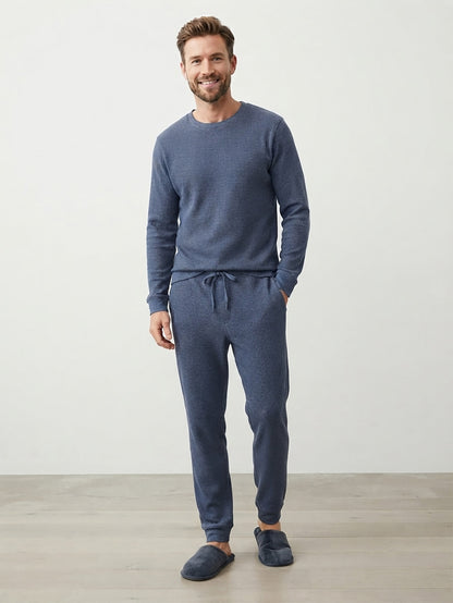 Mens Waffle Navy Pyjama Set