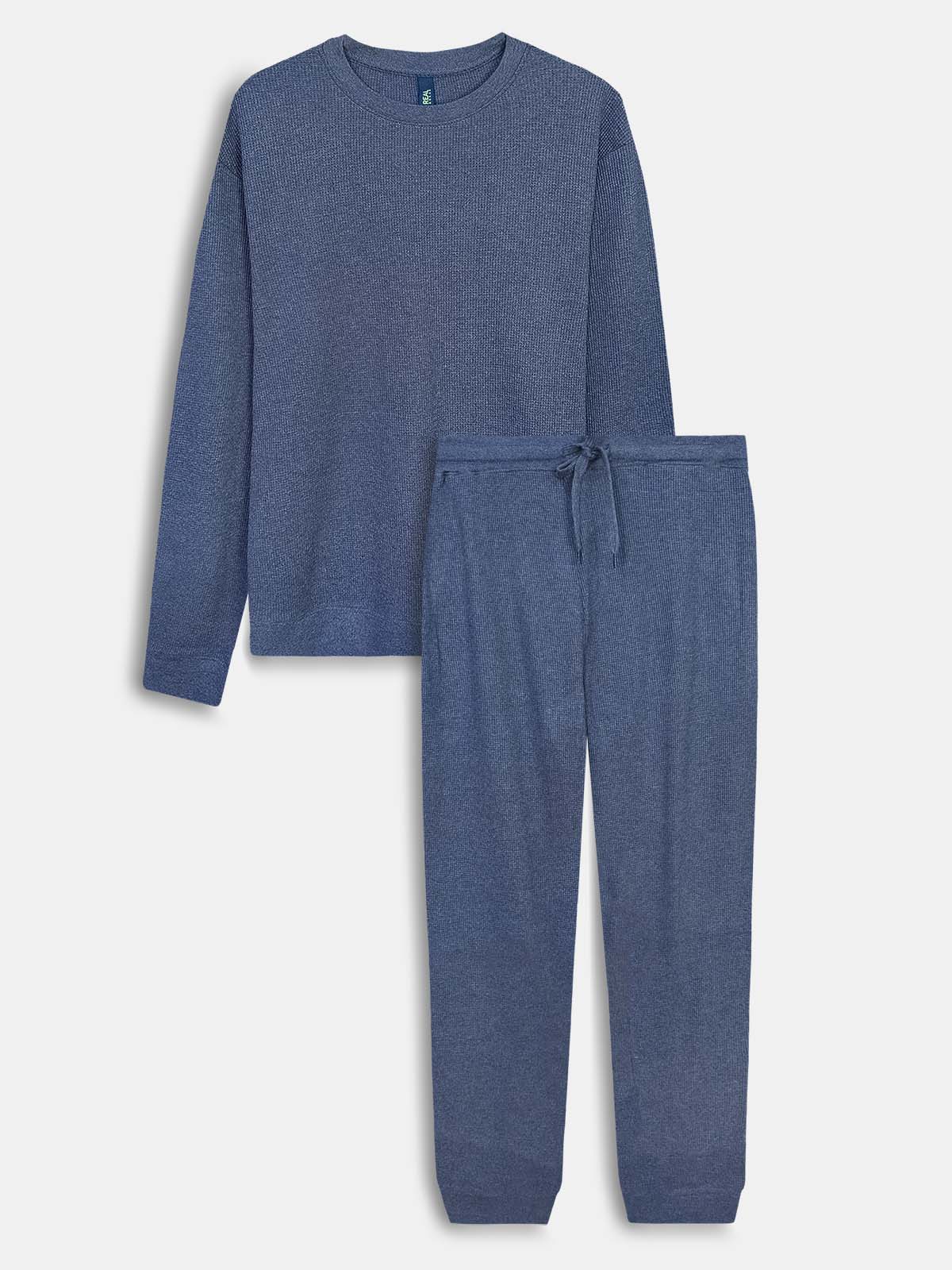 Mens Waffle Navy Pyjama Set
