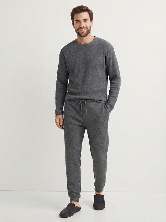 Mens Waffle Grey Pyjama Set