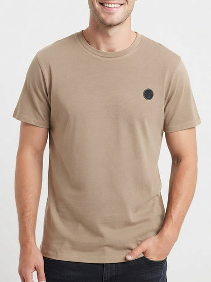 Mens Crew Neck Beige T-Shirt