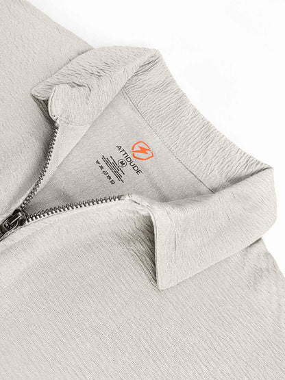 Mens Half Zipper Polyester Grey Polo