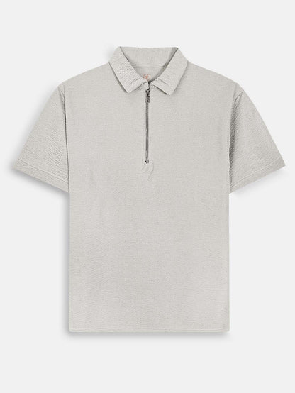 Mens Half Zipper Polyester Grey Polo