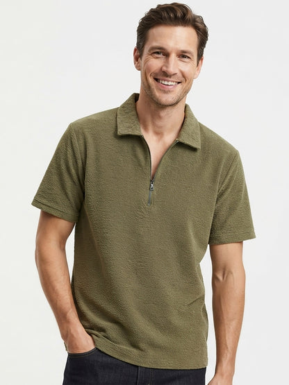 Mens Half Zipper Polyester Olive Polo