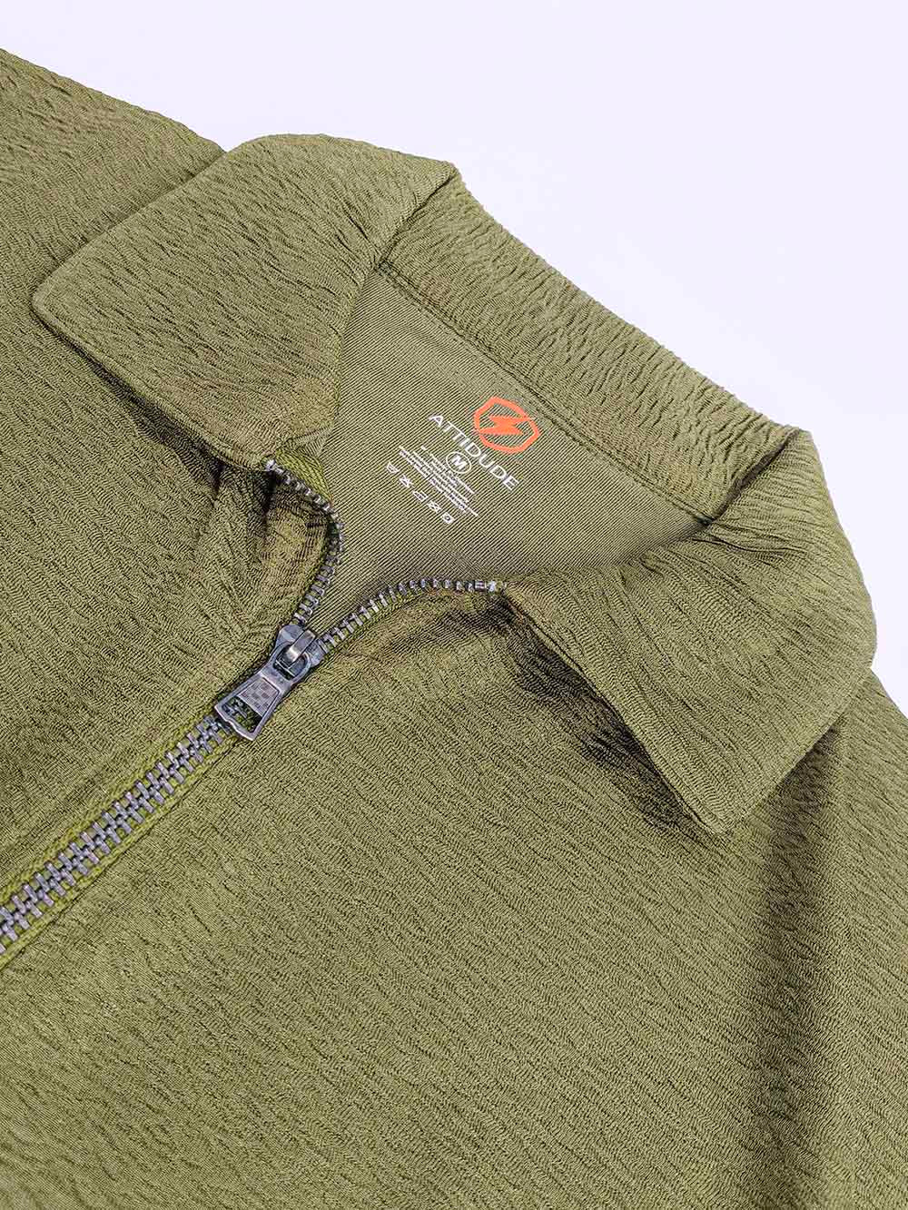 Mens Half Zipper Polyester Olive Polo