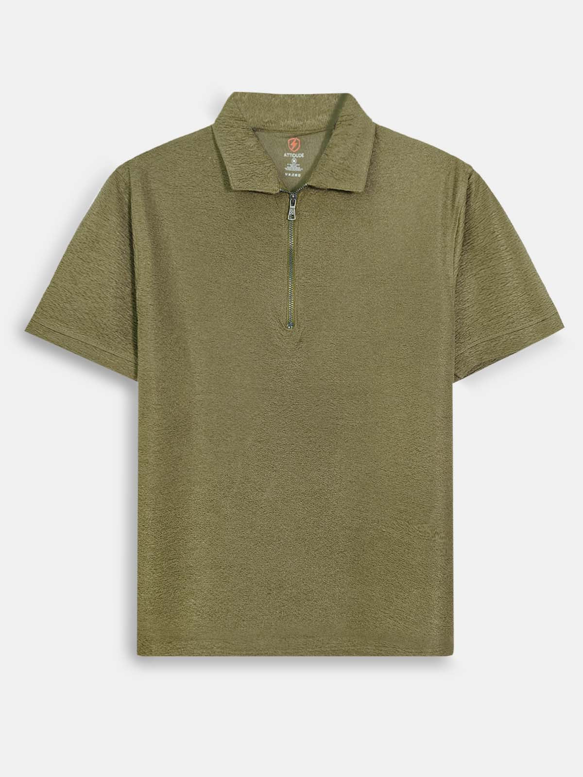 Mens Half Zipper Polyester Olive Polo