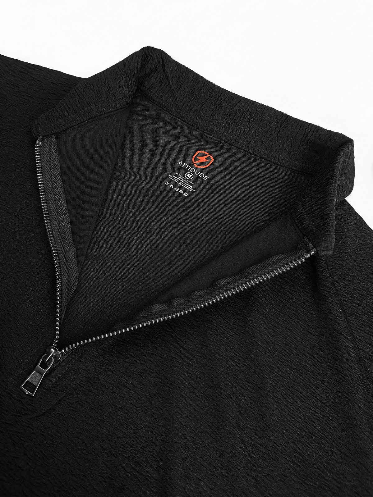Mens Half Zipper Polyester Black Polo