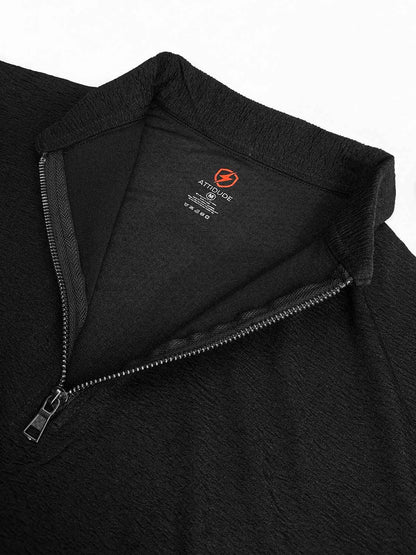 Mens Half Zipper Polyester Black Polo