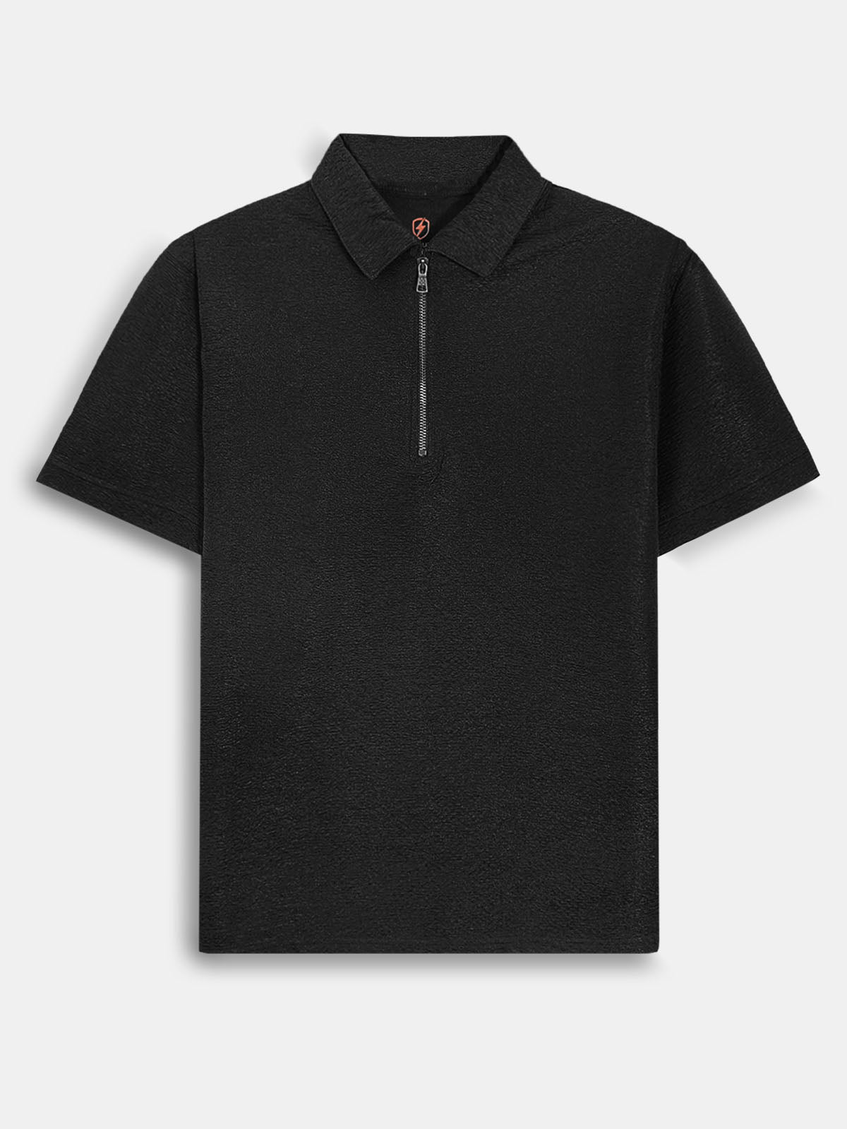 Mens Half Zipper Polyester Black Polo