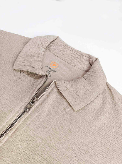 Mens Half Zipper Polyester Beige Polo