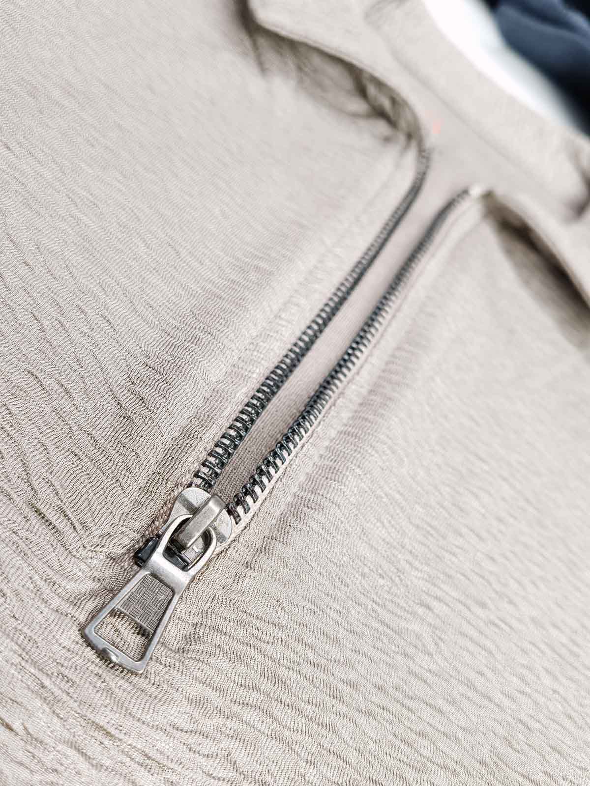 Mens Half Zipper Polyester Beige Polo