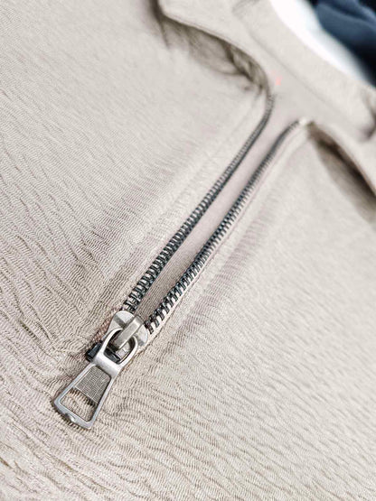 Mens Half Zipper Polyester Beige Polo