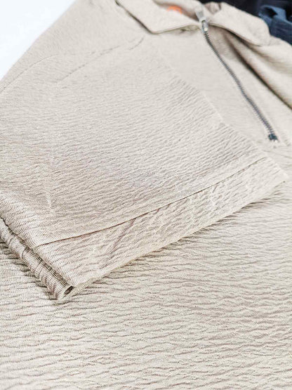 Mens Half Zipper Polyester Beige Polo