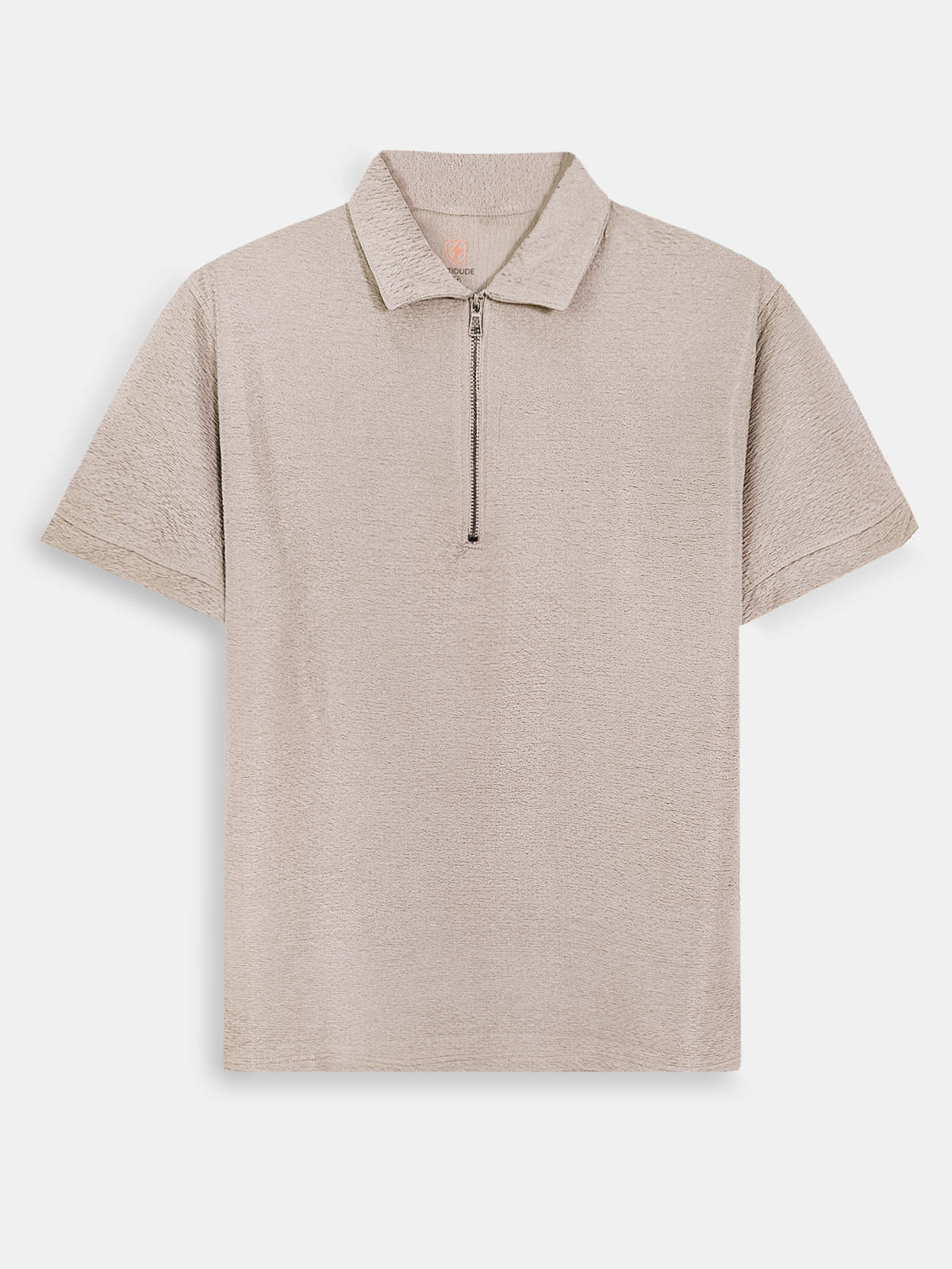 Mens Half Zipper Polyester Beige Polo