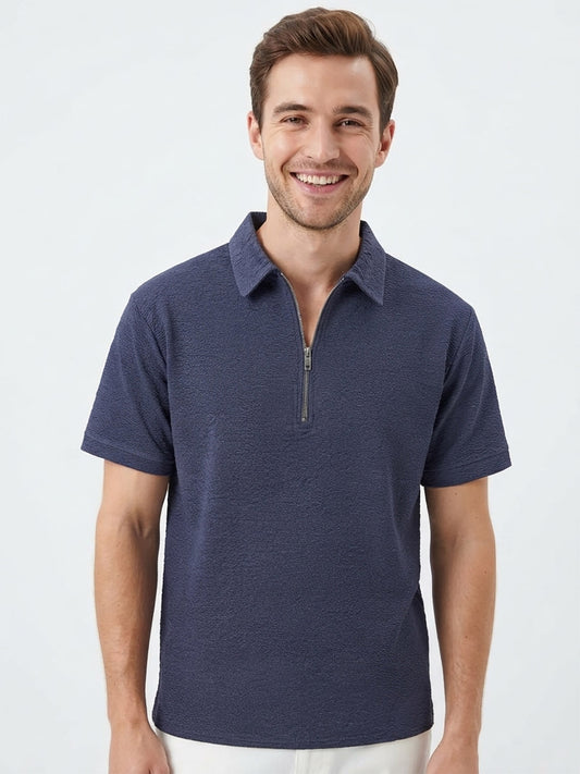 Mens Half Zipper Polyester Steel Grey Polo