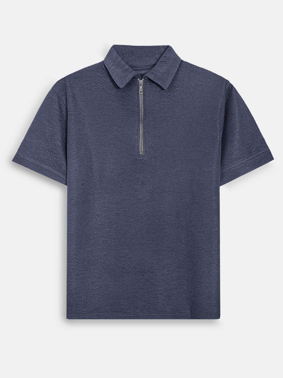Mens Half Zipper Polyester Steel Grey Polo