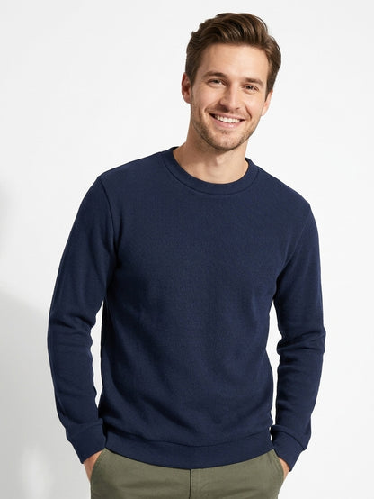 Mens Ribbed Crew Neck Navy Pullover
