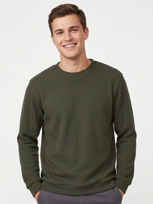 Mens Ribbed Crew Neck Olive Pullover
