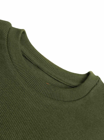 Mens Ribbed Crew Neck Olive Pullover