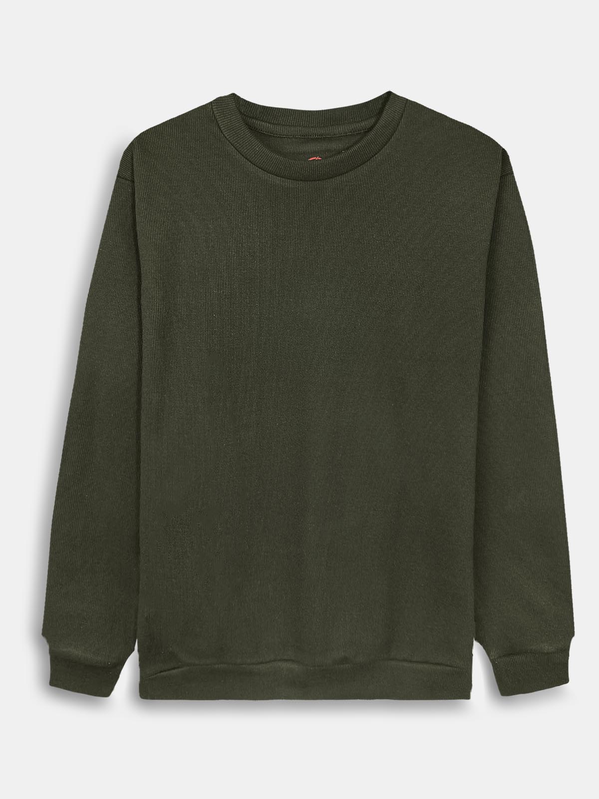 Mens Ribbed Crew Neck Olive Pullover